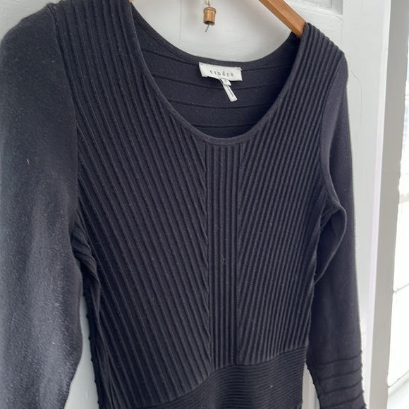 Sandro Paris Black Stretch Knit Fit & Flare Dress - Picture 1 of 7
